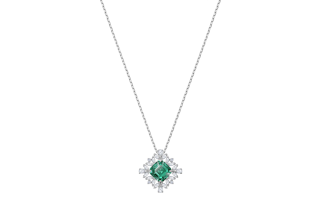 (Women) Swarovski Palace Square Snowflake Green Crystal Necklace Silver - Women. 5498832