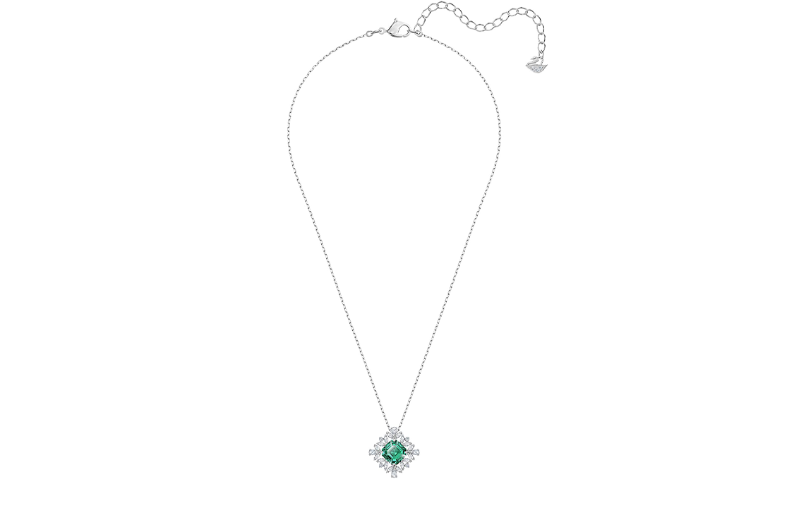 Shop (W) 施華洛世奇宮殿方形雪花綠水晶項鍊銀色 - 女款 5498832