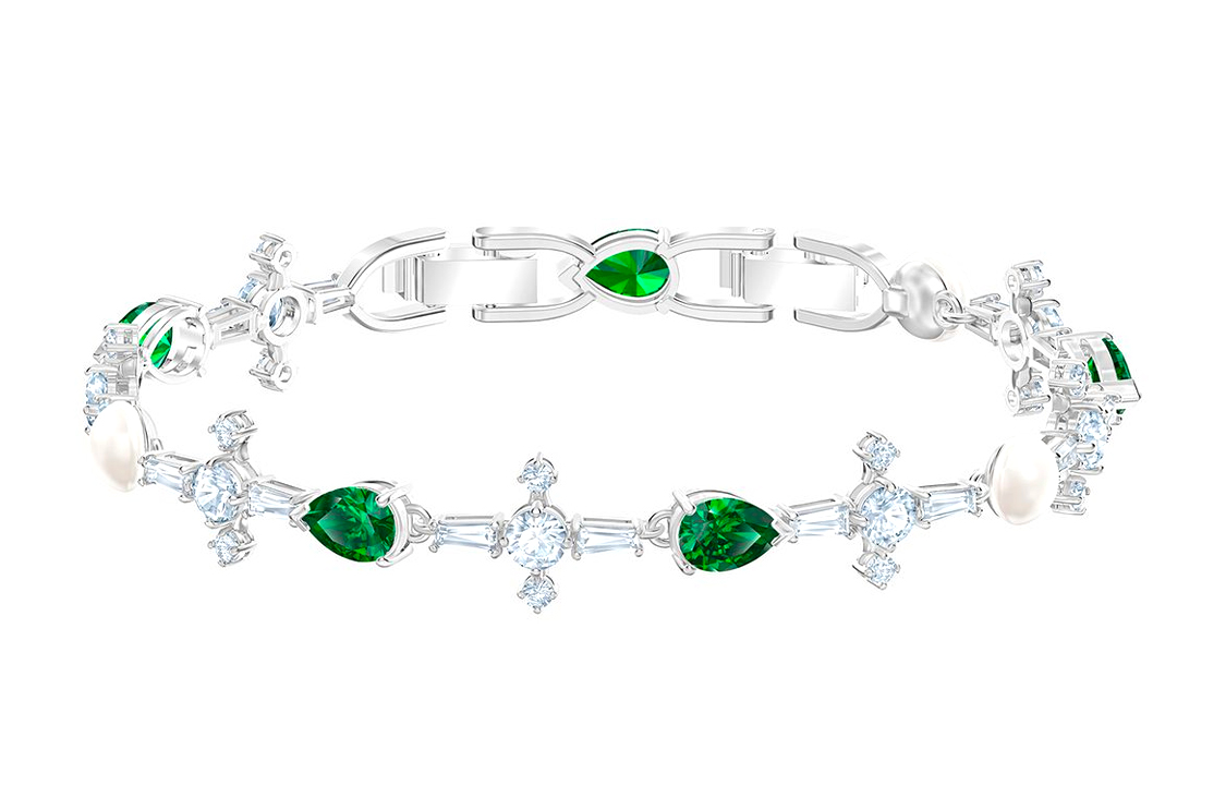 (Women) Swarovski Perfection Green Gemstone Pearl  Bracelet Elegant Design. 5493102