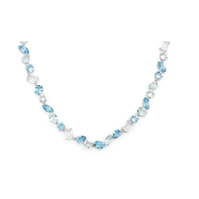 (Women) Swarovski Polished Crystal Metal Necklace for Women - Blue. 5666007