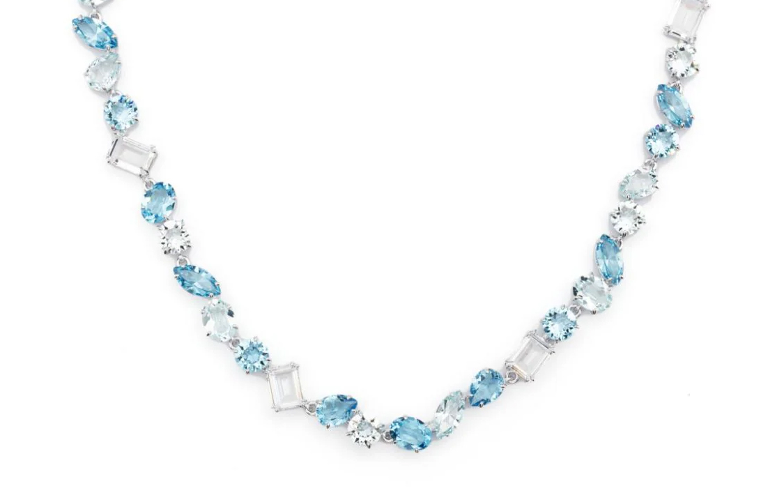 (Women) Swarovski Polished Crystal Metal Necklace for Women - Blue. 5666007 圖 2