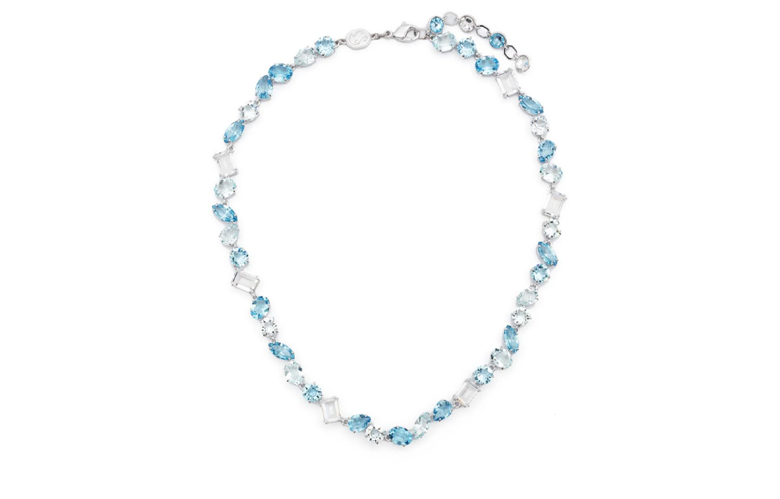 (Women) Swarovski Polished Crystal Metal Necklace for Women - Blue. 5666007 圖 3
