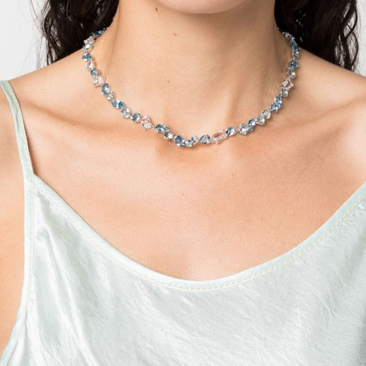 (Women) Swarovski Polished Crystal Metal Necklace for Women - Blue. 5666007 圖 4