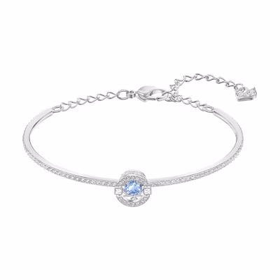 (Women) Swarovski Rhodium-Plated Blue Crystal Dancing Heart Bangle for Women. 5515385
