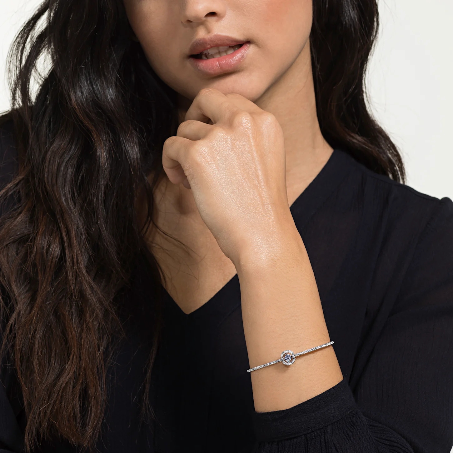 (Women) Swarovski Rhodium-Plated Blue Crystal Dancing Heart Bangle for Women. 5515385 圖 6