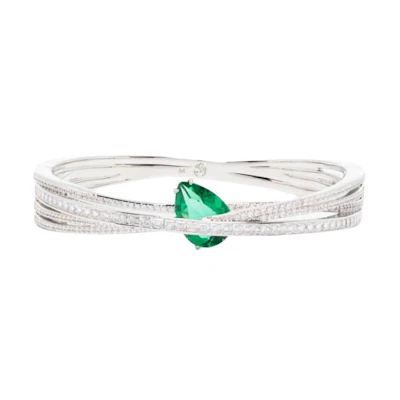 (Women) Swarovski Rhodium-Plated Crystal Bangle for Women - Silver. 5665327
