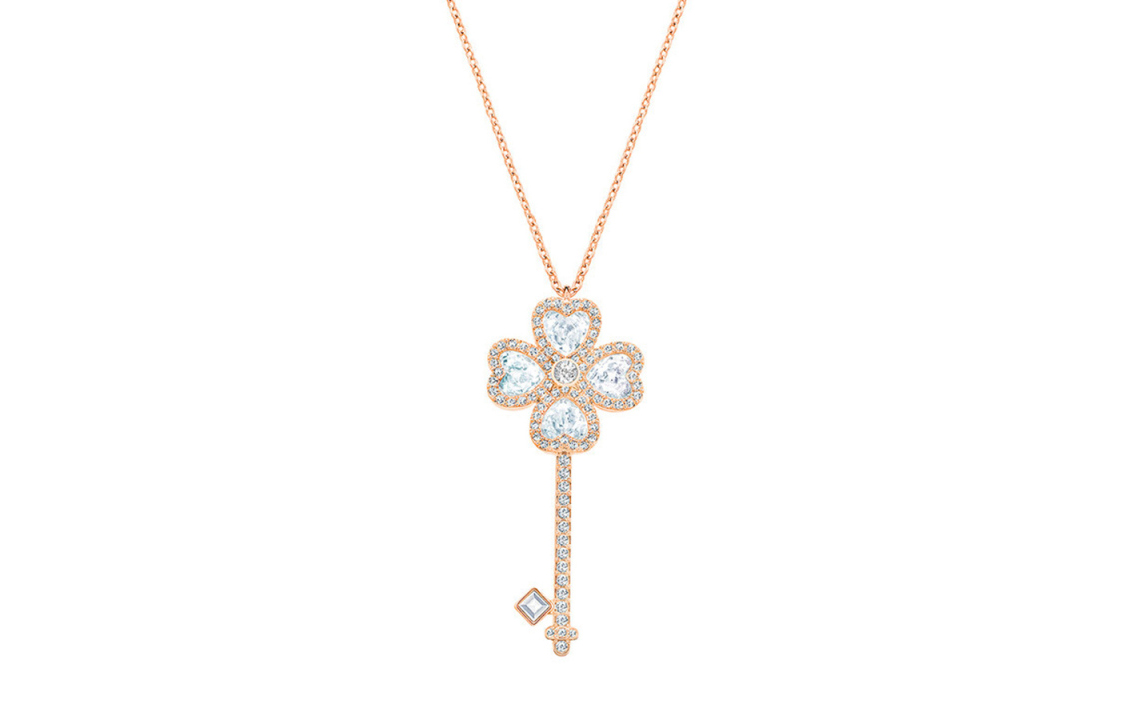 (Women) Swarovski Rose Gold Crystal Key Pendant Necklace for Women. 5345156