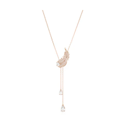 (Women) Swarovski Rose Gold Feather Cubic Zirconia Necklace for Women. 5663485