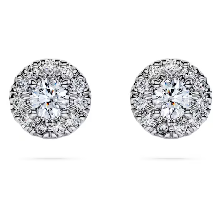 (Women) Swarovski Round Pave Diamond Stud Earrings for Women - Silver. 5697108