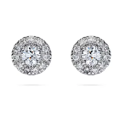 (Women) Swarovski Round Pave Diamond Stud Earrings for Women - Silver. 5697108
