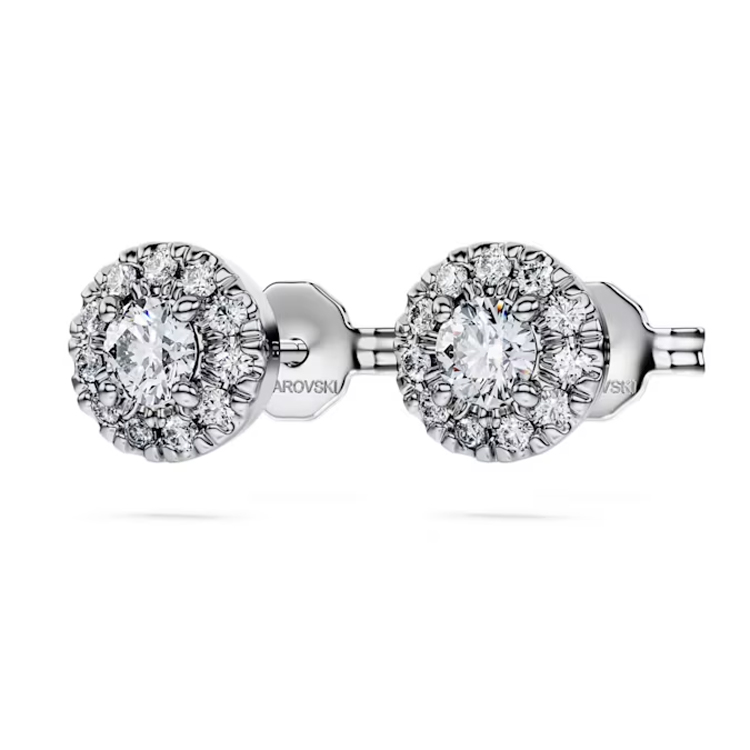 (Women) Swarovski Round Pave Diamond Stud Earrings for Women - Silver. 5697108 圖 4