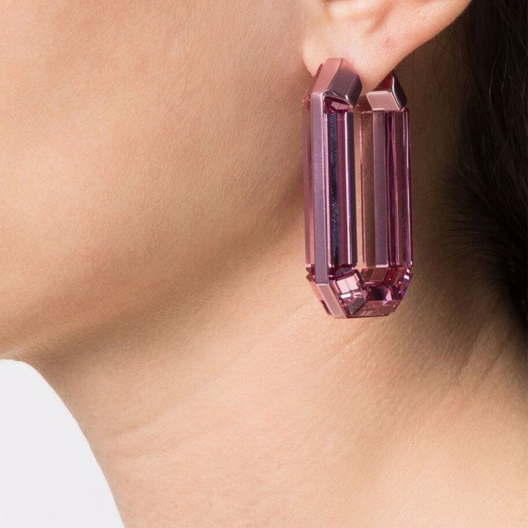 (Women) Swarovski Simple Casual Hoop Earrings for Women - Pink. 5633955 圖 4