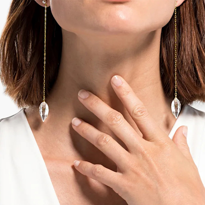 (Women) Swarovski So Cool Long Earrings Women White/Gold Plated 5521724 圖 5