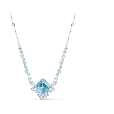(Women) Swarovski Sparkling Blue Square Crystal Rhodium-Plated Necklace for Women. 5524137
