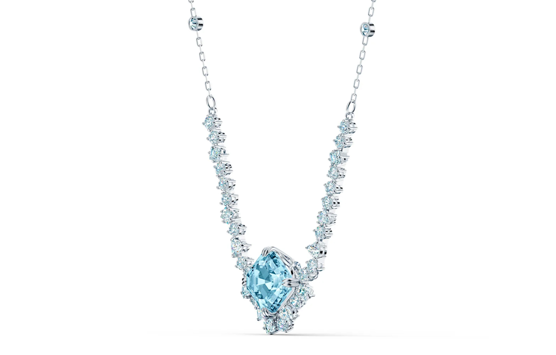 (Women) Swarovski Sparkling Blue Square Crystal Rhodium-Plated Necklace for Women. 5524137 圖 3