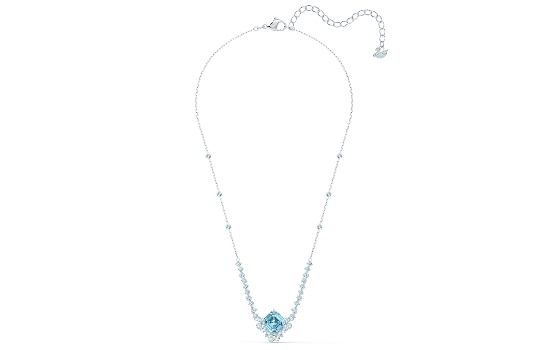 (Women) Swarovski Sparkling Blue Square Crystal Rhodium-Plated Necklace for Women. 5524137 圖 4