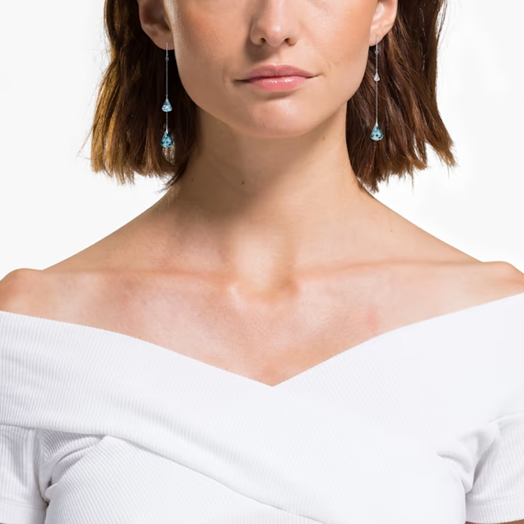 (Women) Swarovski Spirit Mermaid's Tear Blue Ocean Asymmetric Crystal Drop Earrings. 5521784 圖 7