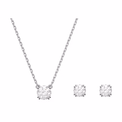 (Women) Swarovski Stilla Round-Cut Pendant Necklace for Women - Rhodium-Plated Set. 5647663