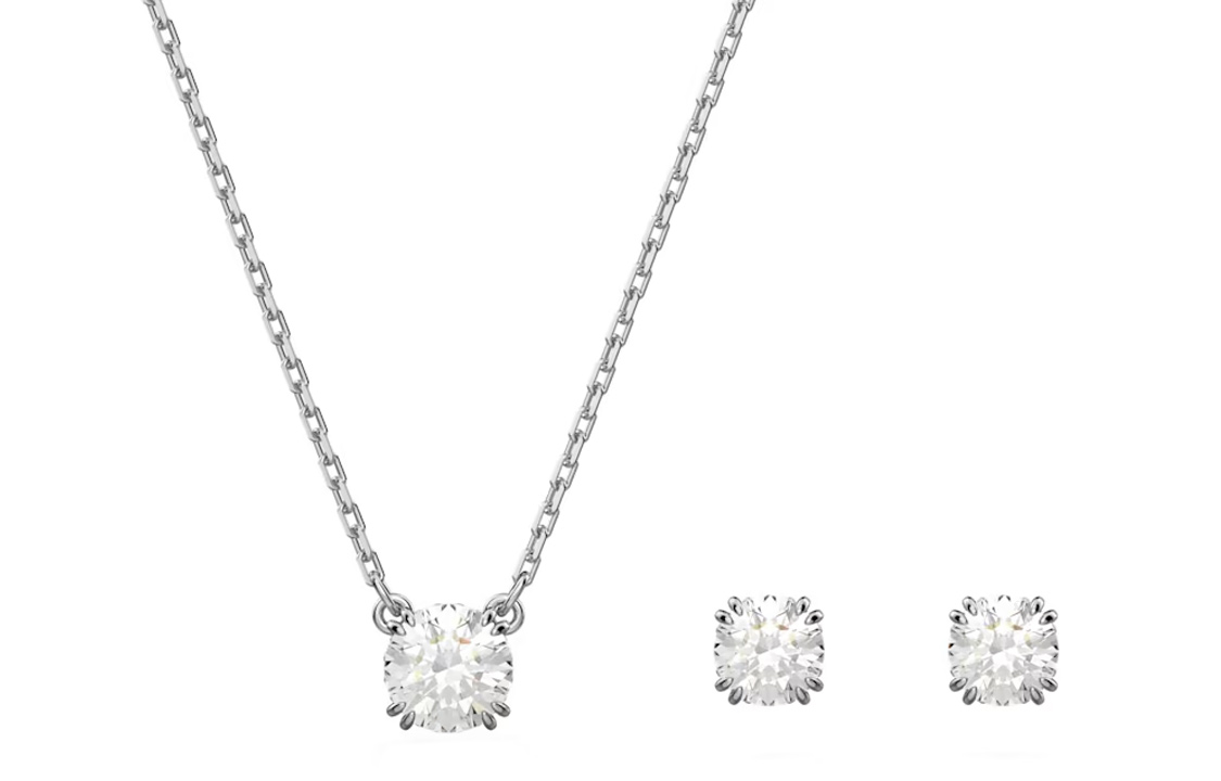 (Women) Swarovski Stilla Round-Cut Pendant Necklace for Women - Rhodium-Plated Set. 5647663 圖 2