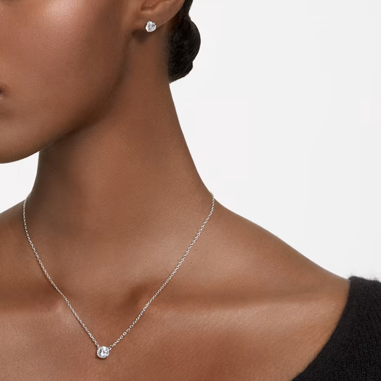 (Women) Swarovski Stilla Round-Cut Pendant Necklace for Women - Rhodium-Plated Set. 5647663 圖 7