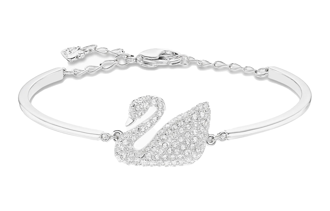 (Women) Swarovski Swan Adjustable Rhodium-Plated Bracelet for Women - White 5011990