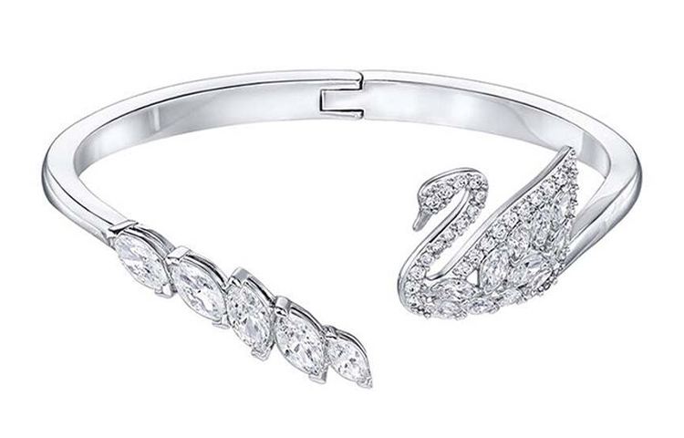 (Women) Swarovski Swan Lake Open Crystal Swan Bracelet  S Silver 5258396