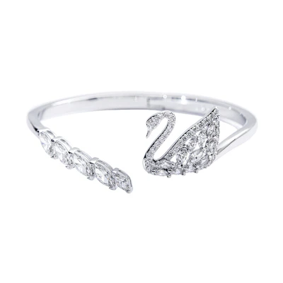 (Women) Swarovski Swan Lake Silver Crystal Swan Rhodium-Plated Bangle Bracelet. 5231330