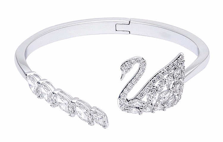 (Women) Swarovski Swan Lake Silver Crystal Swan Rhodium-Plated  Bangle Bracelet. 5231330 圖 4