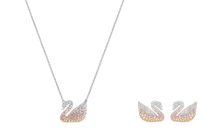 (Women) Swarovski Swan Pink Gradient Crystal Necklace & Earrings Set for Women. 5215037+5215034 圖 2
