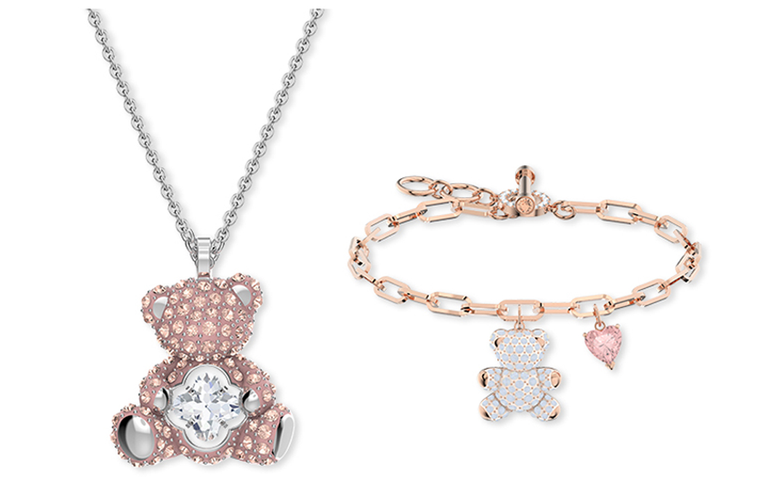 (Women) Swarovski Teddy Bear Necklace & Bracelet  Set - Crystal Jewelry. ES2021012001