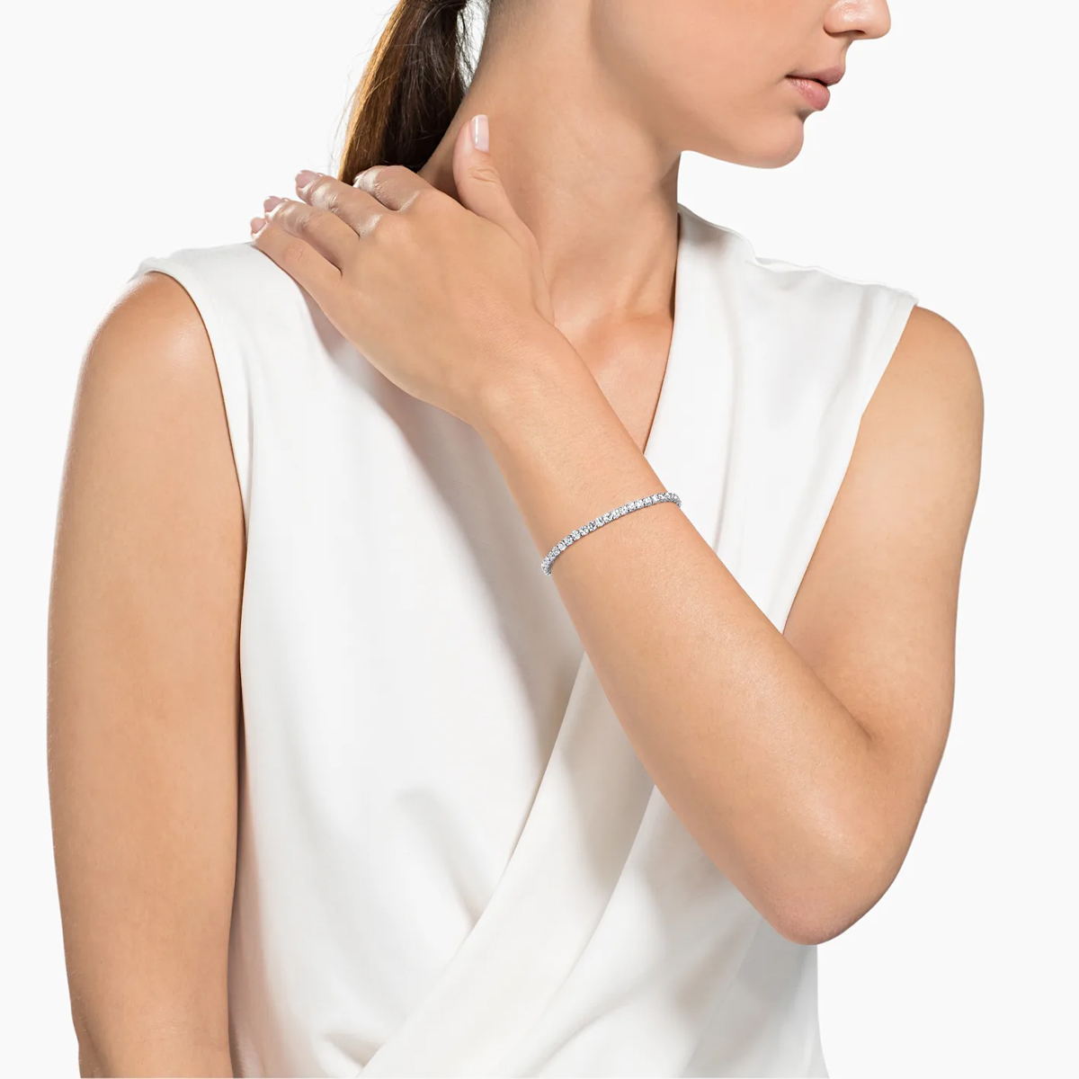 (Women) Swarovski Tennis Deluxe Rhodium-Plated Bracelet for Women. 5409771 圖 4