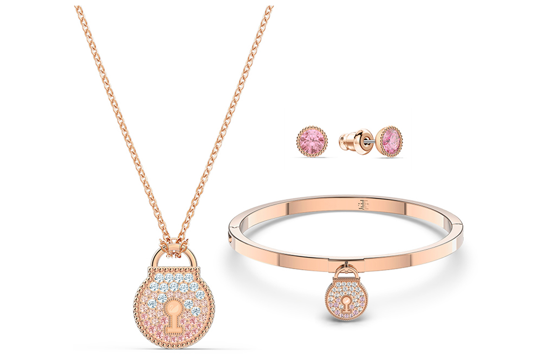 (Women) Swarovski Togetherness Jewelry Set for Women - Necklace, Bracelet & Earrings Rose Gold. 5568030