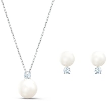 (Women) Swarovski Treasure Pearl Crystal Necklace & Earrings Set Rhodium-Plated White 5569758 (Women) Swarovski Treasure Pearl Crystal Necklace & Earrings Set Rhodium-Plated White 5569758