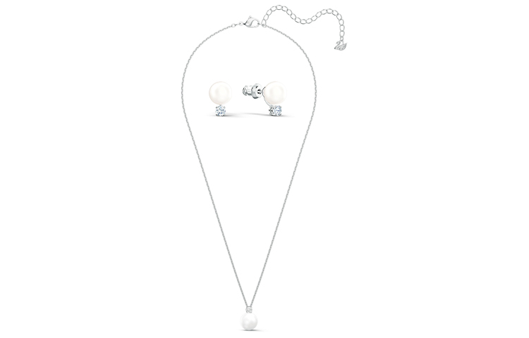 Lookbook (W) 施華洛世奇珍珠水晶項鍊耳環套組 鍍銠白色 5569758