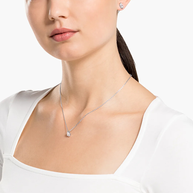 Shop (W) 施華洛世奇珍珠水晶項鍊耳環套組 鍍銠白色 5569758