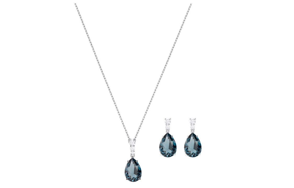 (Women) Swarovski Vintage Blue Teardrop Necklace and Earrings Set for Women. 5450937