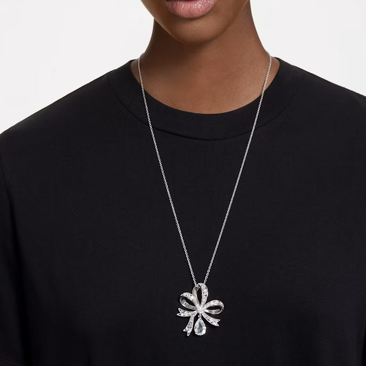 (Women) Swarovski Volta Rhodium-Plated Bow Necklace  Fashion White 5647561 圖 5