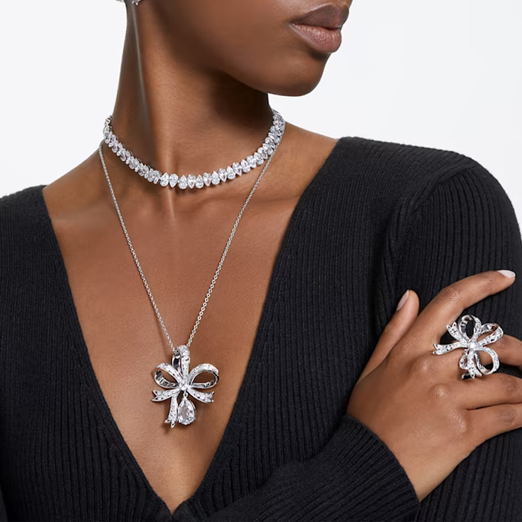 (Women) Swarovski Volta Rhodium-Plated Bow Necklace  Fashion White 5647561 圖 6