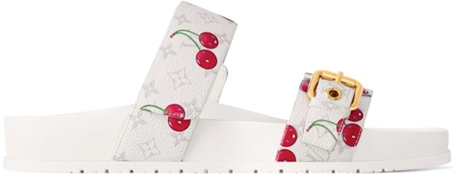 (Women) Takashi Murakami Louis Vuitton Cherry Bom Dia Flat Comfort Mule White Monogram Cherry 1AHLZ7 (Women) Takashi Murakami Louis Vuitton Cherry Bom Dia Flat Comfort Mule White Monogram Cherry 1AHLZ7