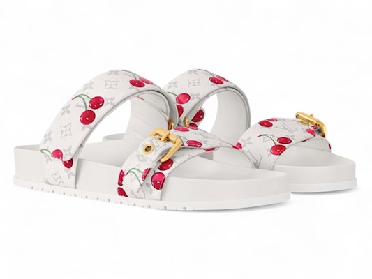 (Women) Takashi Murakami Louis Vuitton Cherry Bom Dia Flat Comfort Mule White Monogram Cherry 1AHLZ7 Order (Women) Takashi Murakami Louis Vuitton Cherry Bom Dia Flat Comfort Mule White Monogram Cherry 1AHLZ7