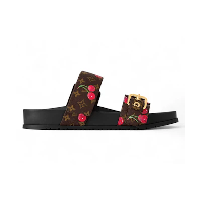 (W) Takashi Murakami LV Cherry Bom Dia Flat CMFT Mule Brown Monogram Cherry