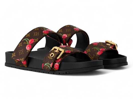 (Women) Takashi Murakami x Louis Vuitton Cherry Bom Dia Flat Comfort Mule Brown Monogram Cherry 1AHM03 Order (Women) Takashi Murakami x Louis Vuitton Cherry Bom Dia Flat Comfort Mule Brown Monogram Cherry 1AHM03