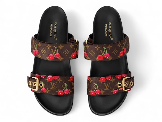 (Women) Takashi Murakami x Louis Vuitton Cherry Bom Dia Flat Comfort Mule Brown Monogram Cherry 1AHM03 Lookbook (Women) Takashi Murakami x Louis Vuitton Cherry Bom Dia Flat Comfort Mule Brown Monogram Cherry 1AHM03