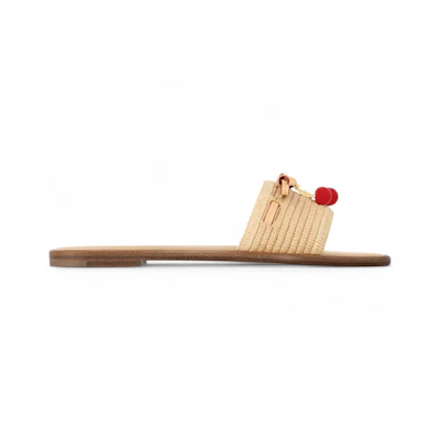 (W) Takashi Murakami LV Cherry Lily Flat Mule Raffia