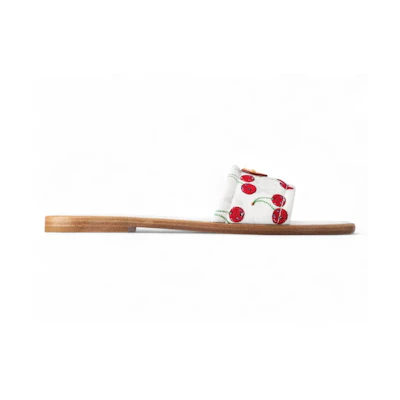 (W) Takashi Murakami LV Cherry Lily Flat Mule White