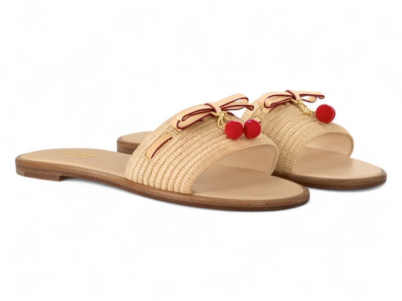Order (W) Takashi Murakami x Louis Vuitton Cherry Lily Flat Mule Raffia Sandal. 1AHLRN