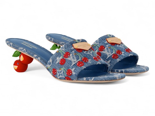 (Women) Takashi Murakami x Louis Vuitton Cherry Lily Mule Denim 1AHLTF Order (Women) Takashi Murakami x Louis Vuitton Cherry Lily Mule Denim 1AHLTF