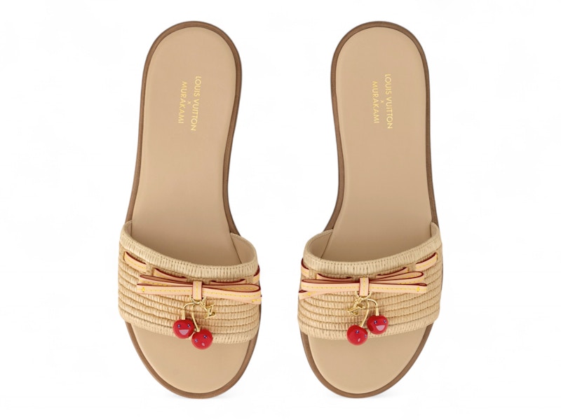 Lookbook (W) Takashi Murakami x Louis Vuitton Cherry Lily Flat Mule Raffia Sandal. 1AHLRN