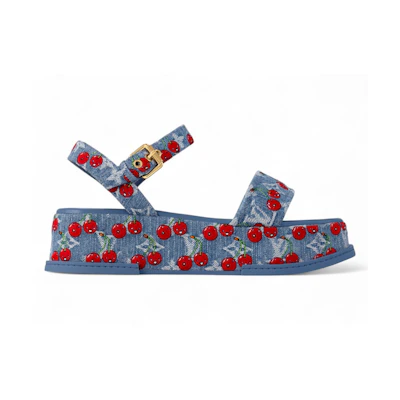 (W) Takashi Murakami LV Cherry Maya Platform Sandal Denim