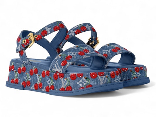 (Women) Takashi Murakami x Louis Vuitton Cherry Maya Platform Sandal Denim 1AHNYD Order (Women) Takashi Murakami x Louis Vuitton Cherry Maya Platform Sandal Denim 1AHNYD